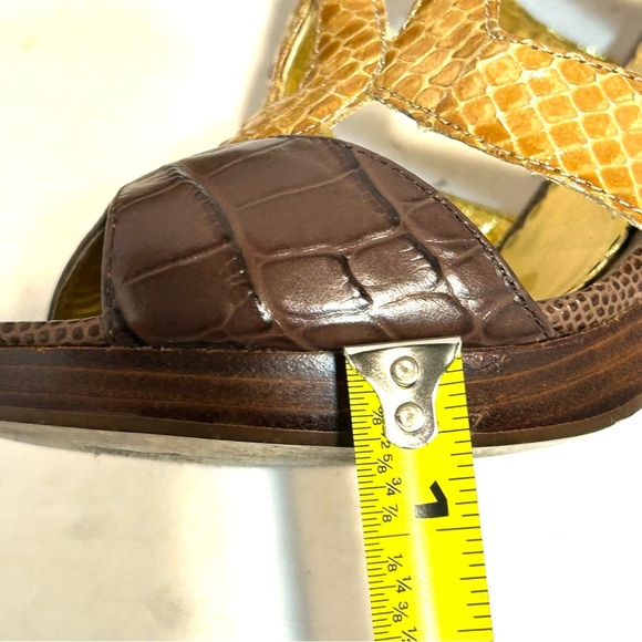 BEBE Sadie Brown Leather Stiletto Heels Open Toe Platform Shoes Sandals Size 8 - Picture 10 of 11